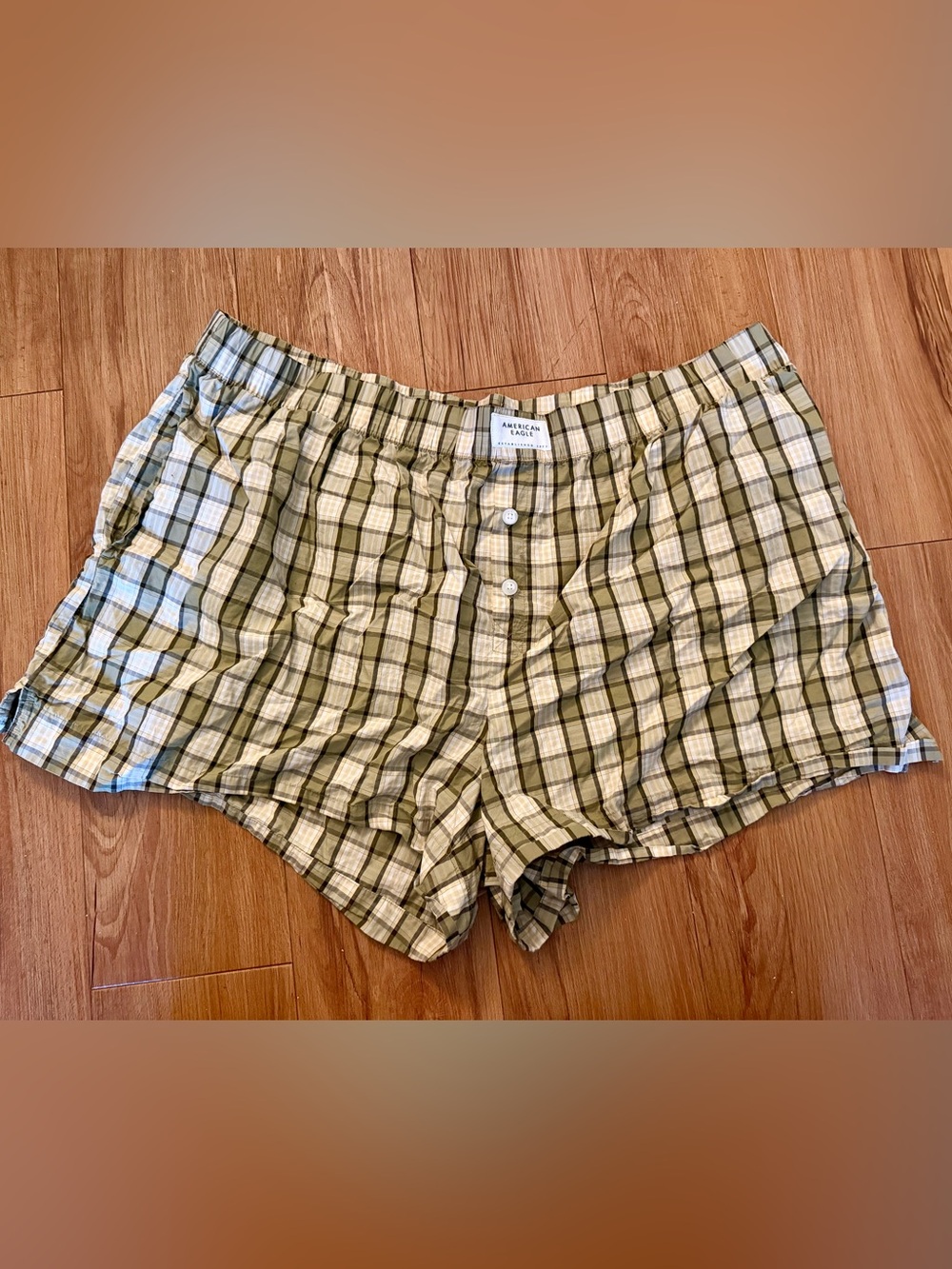 American Eagle Outfitters Olive Plaid Cotton Boxers Shorts